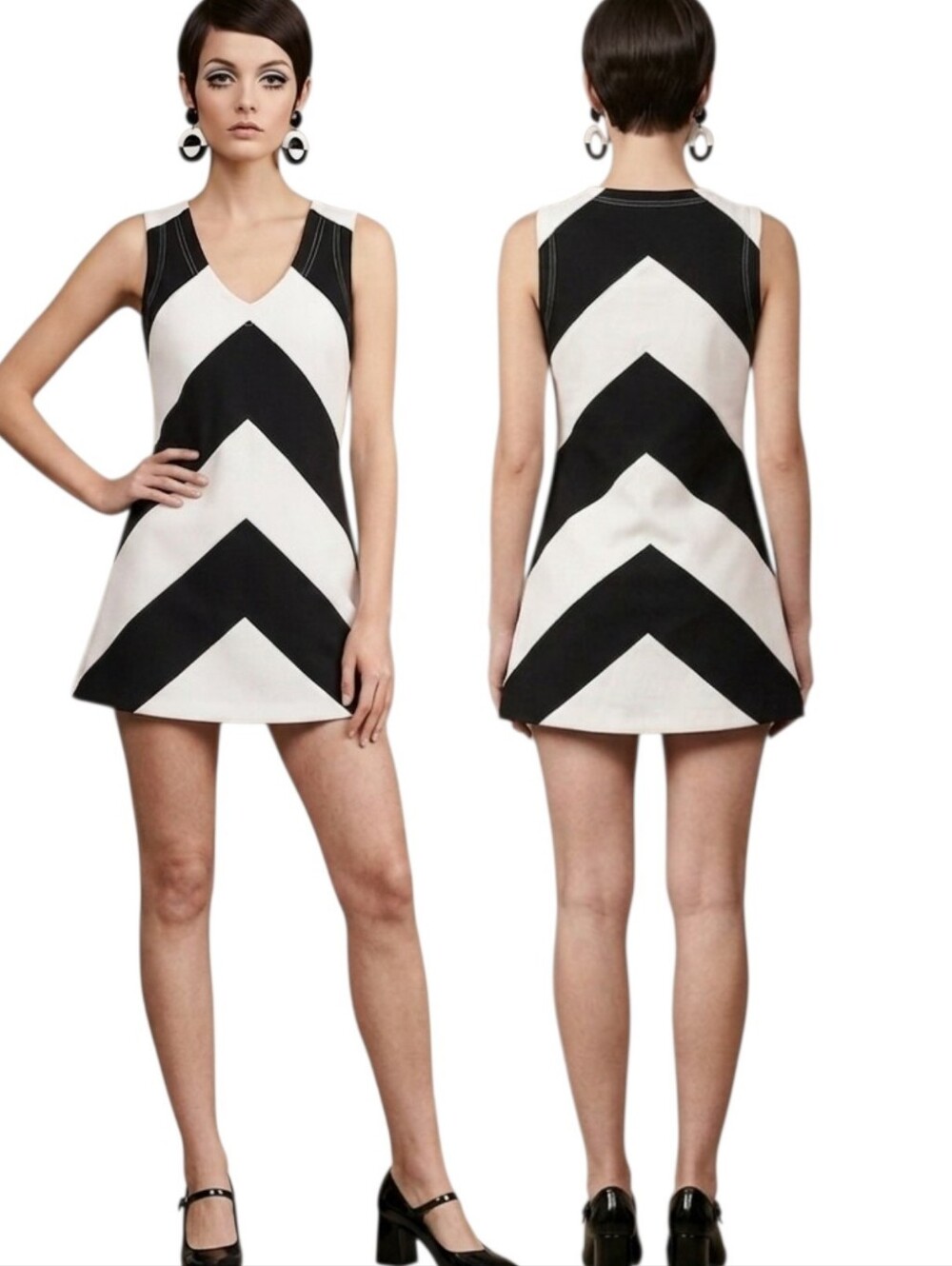 KARTA Retro Avant-Garde Chevron Stripe A-line Mini Dress - Size M